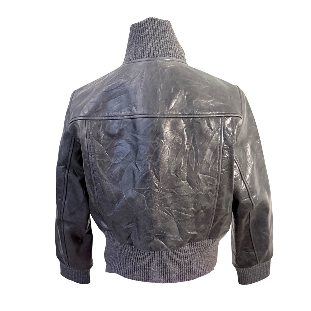 The Kooples Black Distressed Leather‎ Bomber Cropped Jacket Size FR 3 US 8 L - Picture 4 of 13